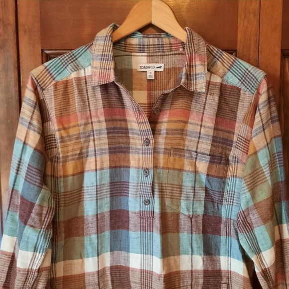 Toad & Co Recycled Cotton Plaid Pullover Button Tunic Top With Pockets Size S - Picture 2 of 14